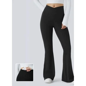 YOGALICIOUS Lux Madison Crossover 7/8 Flare Leggings Black Size Large Womens NEW - Picture 1 of 9