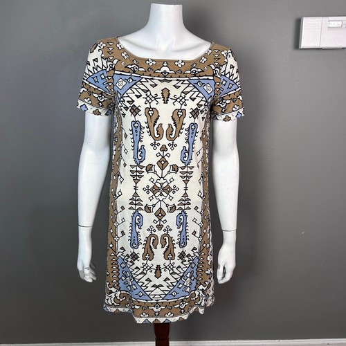 Tory Burch T Shirt Abito Piccolo Tribale Velluto Bordo Pima Cotone India Boho