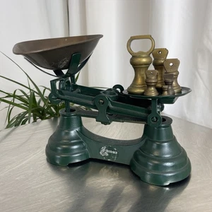 Vintage Librasco Scales And Brass Weights Green Excellent Kitchen Shop Display - Picture 1 of 9