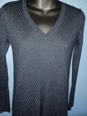 Suéter APT.9 Mujer Negro Azul Brillante Acanalado Tejido Cuello en V Manga Larga Talla XS Nuevo con Etiquetas Foto 1 de 4