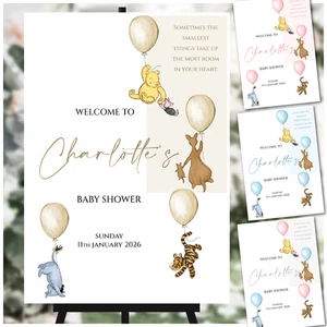 Personalised Winnie the Pooh Balloons Baby Shower Welcome Sign - Choose Size - Picture 1 of 14