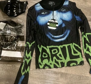 New Small Marilyn Manson X dolls Kill Mesh Top & Corset Muzzle Mask & Socks - Picture 1 of 6