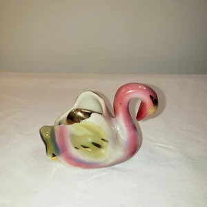 Vintage Lusterware Porcelain Swan Romantic Pinks,Greens,Golds Sm.Planter/trinket - Picture 1 of 5
