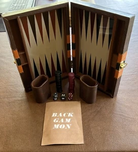 Backgammon Brown Faux Leather Mini Travel Magnetic Set 9" x 7" x 2" - Picture 1 of 16