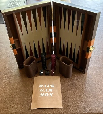 Backgammon Brown Faux Leather Mini Travel Magnetic Set 9" x 7" x 2" - Image 1 of 4