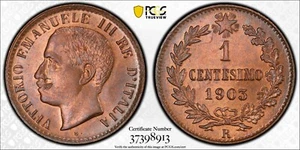 ITALY , 1 CENTESIMO 1903 R - PCGS MS 66 RB ( P1 ) , RARE - Picture 1 of 1