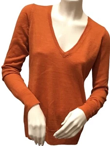 THE LIMITED Sweater Medium Orange Wool Blend V-Neck Long Sleeves Pullover - Picture 1 of 11