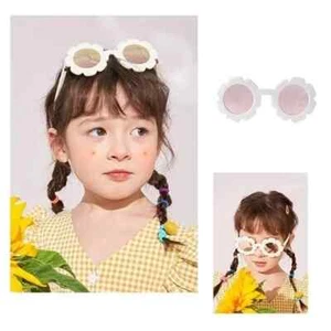 Toddler Sunglasses with Strap Polarized Lens Retro Flexible Flower Frame - Picture 1 of 12