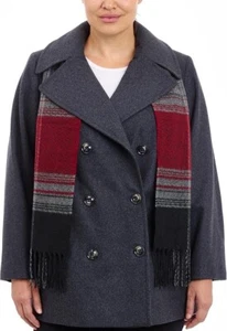 London Fog Womens NWT Double Breasted Peacoat with Scarf Charcoal Size 3X - Picture 1 of 11