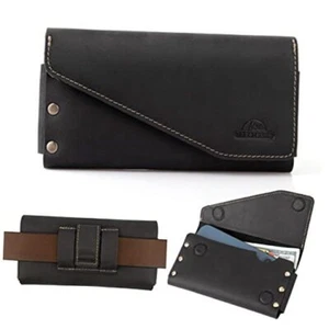 Leather Phone Holster with Belt Clip for Galaxy Large Belt Clip-Black - Picture 1 of 6