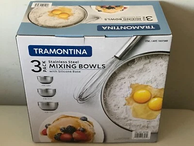Paquete de 3 cuencos mezcladores de acero inoxidable Tramontina con base de silicona Newwwwwwwwww Foto 1 de 4