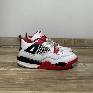 Air Jordan 4 Fire Red Casual Sneakers Kids Size 10c White Red Black GUC - Picture 1 of 8