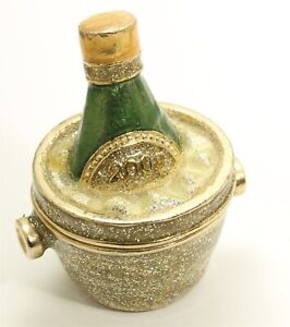 Monet 2005 New Years Champagne Bottle & Bucket Enamel Rhinestone Trinket Box 