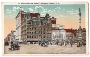 082420 VINTAGE BUFFALO NY POSTCARD MAIN ST & SOLDIERS MONUMENT 1920s 082420 P - Picture 1 of 2