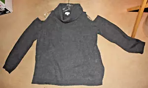 Umgee Pullover Damen schwer grau Zopfmuster Cold Shoulder Pulli Rollkragen 1XL - Bild 1 von 5