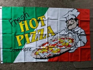 Bandera de pizza fresca caliente vendida aquí 3'x5' poliéster NUEVO banner de comida - Imagen 1 de 9