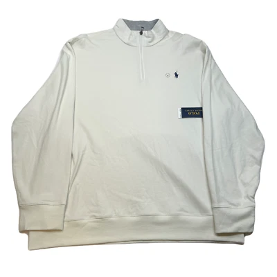Polo Ralph Lauren Jersey de Lujo Cremallera Cuarto Pullover Para Hombres 2XL Blanco Cuello Sin Mock Foto 1 de 4