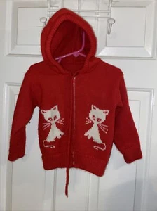 Vintage Knitted Cottage Style Cat Jumper Small Red - Picture 1 of 8