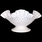 Fenton Glass Bowl Large Hobnail Double Crimp Edge Milk Glass Pedestal White 60s