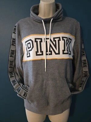 Victoria's Secret ROSA Mujer Pullover Capucha Cuello Sudadera Gris Talla Pequeña Foto 1 de 4