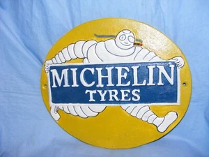 Letrero Michelin hierro fundido letrero publicitario garaje hombre cueva hombre Michelin hombre neumático ovalado - Imagen 1 de 2