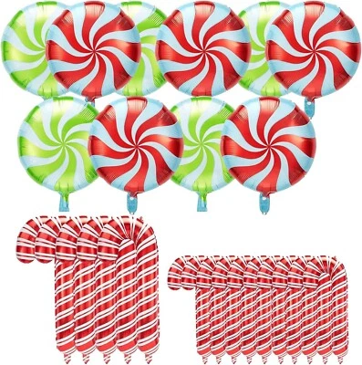 35 Piece set Christmas Aluminum Foil Balloons 15 candy cane 20 swirl candy - Image 1 of 4