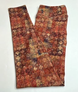 NEW LuLaRoe OS Leggings ORANGE Diamond Line TRIBAL Modern AZTEC Geometric Stripe - Picture 1 of 4