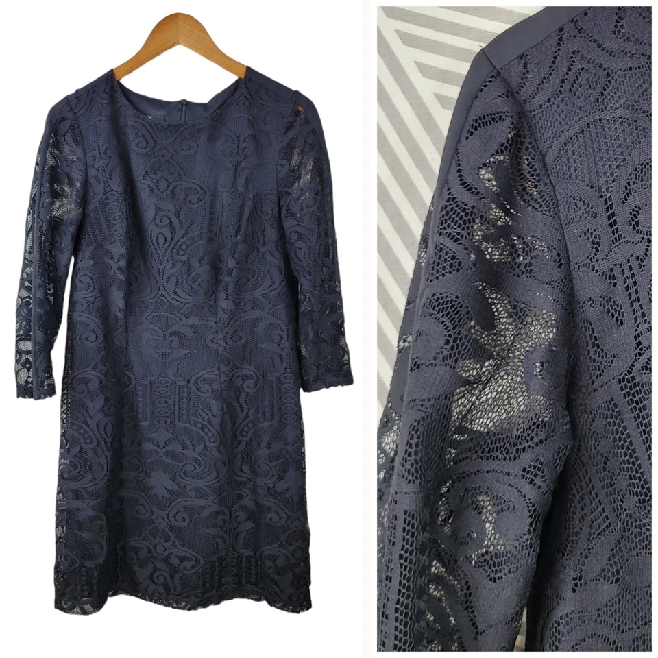 Vestido AGB Talla 14 Fiesta Encaje Gótico Alt Forrado Negro LBD Mujer Manga Larga Clásico Foto 1 de 4