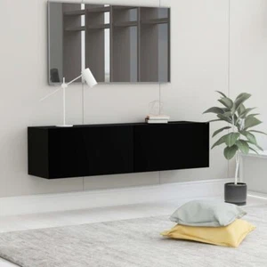 Black TV Stand Wall Mounted 2-Door Cabinet Entertainment Center Unit Furniture - Picture 1 of 8