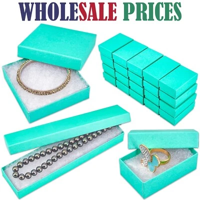 BULK Cardboard Kraft Paper JEWELRY GIFT BOXES Cotton Filled TEAL - for Shipping - Image 1 of 4