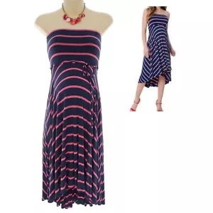 Size Medium Strapless Striped Motherhood Maternity Hi-Lo Dress W/Tie Baby Shower - Picture 1 of 5