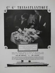 PUBLICITÉ PRESSE 1949 PAQUEBOT ILE DE FRANCE DE GRASSE CIE GLE TRANSATLANTIQUE - Picture 1 of 1