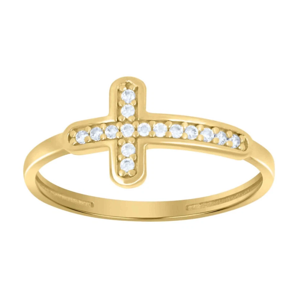 Anillo religioso cruz circonita cúbica de oro amarillo real de 10k para mujer talla 7 Foto 1 de 1