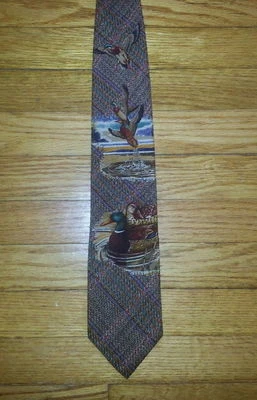 417 Van Heusen Tie Silk Brown Green Red White Yellow Mallard Ducks NIB t1689  Foto 1 de 4