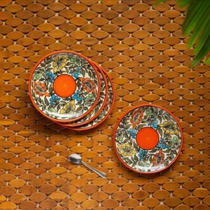 Handpainted Small Ceramic Quarter Plates Side Plates Bagheecha Set of 4 - Picture 1 of 4
