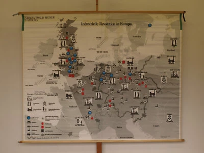 Mapa de Pared Escolar Revolución Industrial en Europa 207X166Cm ~1970 Mapa Vintage Foto 1 de 4
