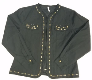 Passports Womens Jacket Glitz 3 Zip Front Jacket Embellished Black Size Medium - Picture 1 of 11