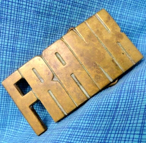 FRANK Belt Buckle Iconic 70s Cut Out Brass Name Vintage Baron Taiwan .MMR571 - Picture 1 of 7