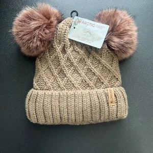 New! Arctic Paw Cable Knit Beanie Adult OS Bear Pom Pom Brown Warm Lined Soft - Bild 1 von 8