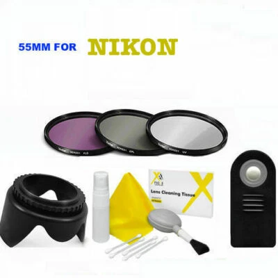 HD FILTER KIT UV-CPL-FLD + LENS HOOD +IR REMOTE  FOR NIKON D3400 DIGITAL DSLR  - Image 1 of 4