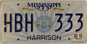 MISSISSIPI TRIPLE DIGIT 3 333 license plate repeating Harrison MS HBH 333 - Bild 1 von 7