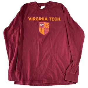 Vintage Virginia Tech Hokies Long Sleeve Size Medium Soccer Shirt Maroon VT 90s - Picture 1 of 10