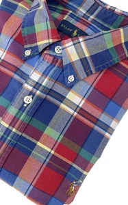 Camisa Polo Ralph Lauren L a Cuadros Roja Azul Manga Larga Carne Poni Algodón Preppy - Imagen 1 de 11