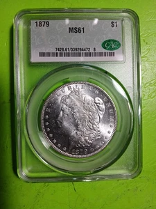 1879-P MORGAN SILVER DOLLAR. CAC. MS 61. ORIGINAL. BRITE WHITE. FULL MINT... - Picture 1 of 2