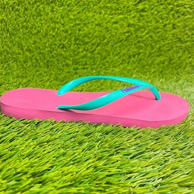 Sandalias chanclas informales de playa Havaianas ajustadas con logotipo para mujer talla 7 rosa azul Foto 1 de 4