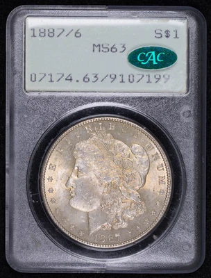 1887/6 P Morgan Silver Dollar PCGS MS-63 CAC Rattler 7 over 6 - Image 1 of 4