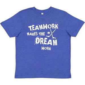 Inktastic Hockey Teamwork Youth T-Shirt Dream Work Puck Stick Coach Mom Dad Team - Picture 1 of 2