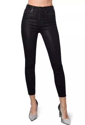 Обтягивающие джинсы Alice + Olivia размер 26 черные с покрытием низкая талия эластичные - Изображение 1 из 4