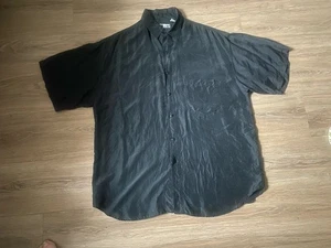 Camisa de manga corta negra 100 % seda Alvin para hombre con botones talla grande - Imagen 1 de 4
