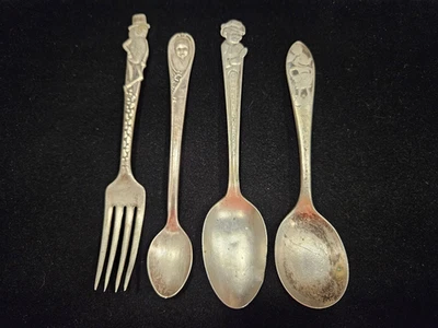Cucharas y tenedor vintage plateados Mickey Mouse, Mr Peanut, Gerber & C. McCarthy Foto 1 de 4